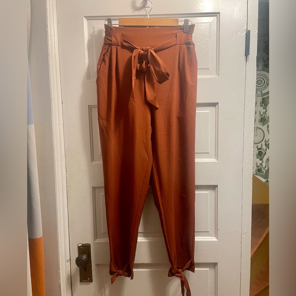 GRACE KARIN Women's Paper Bag Waist Pants Slim Fit Pencil Pants, Rust, XL